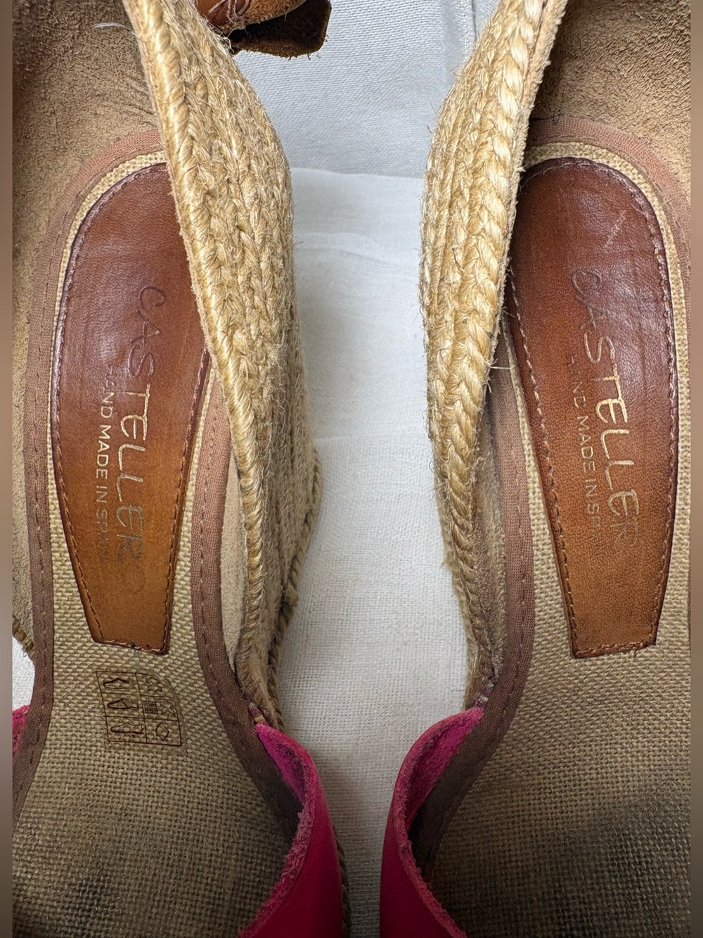 Casteller Pink Leather Espadrille Wedge Sandals Platform Heels Spain Made Sz 6 - Picture 5 of 10